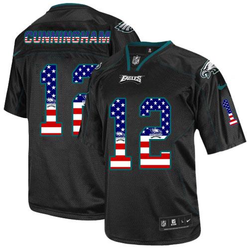 Nike Eagles #12 Randall Cunningham Black Men's Stitched NFL Elite USA Flag Fashion Jersey - Click Image to Close